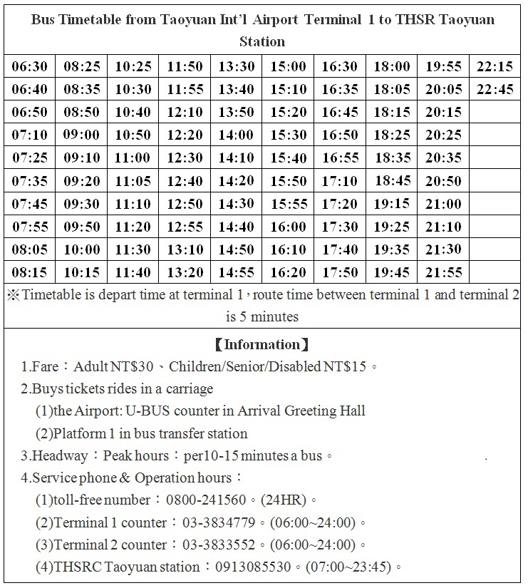 Shuttle Bus Time Table
